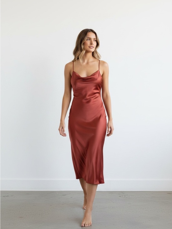 Lulus Dresses & Skirts - Lulu's Satin Slip Midi Dress in Rust Copper